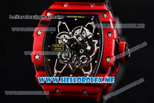 Richard Mille RM 35-01 RAFA Miyota 9015 Automatic PVD Case with Skeleton Dial and Black Rubber Strap Dot Markers - Click Image to Close